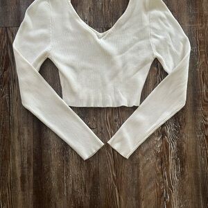 Cream Ribbed Long Sleeve Top